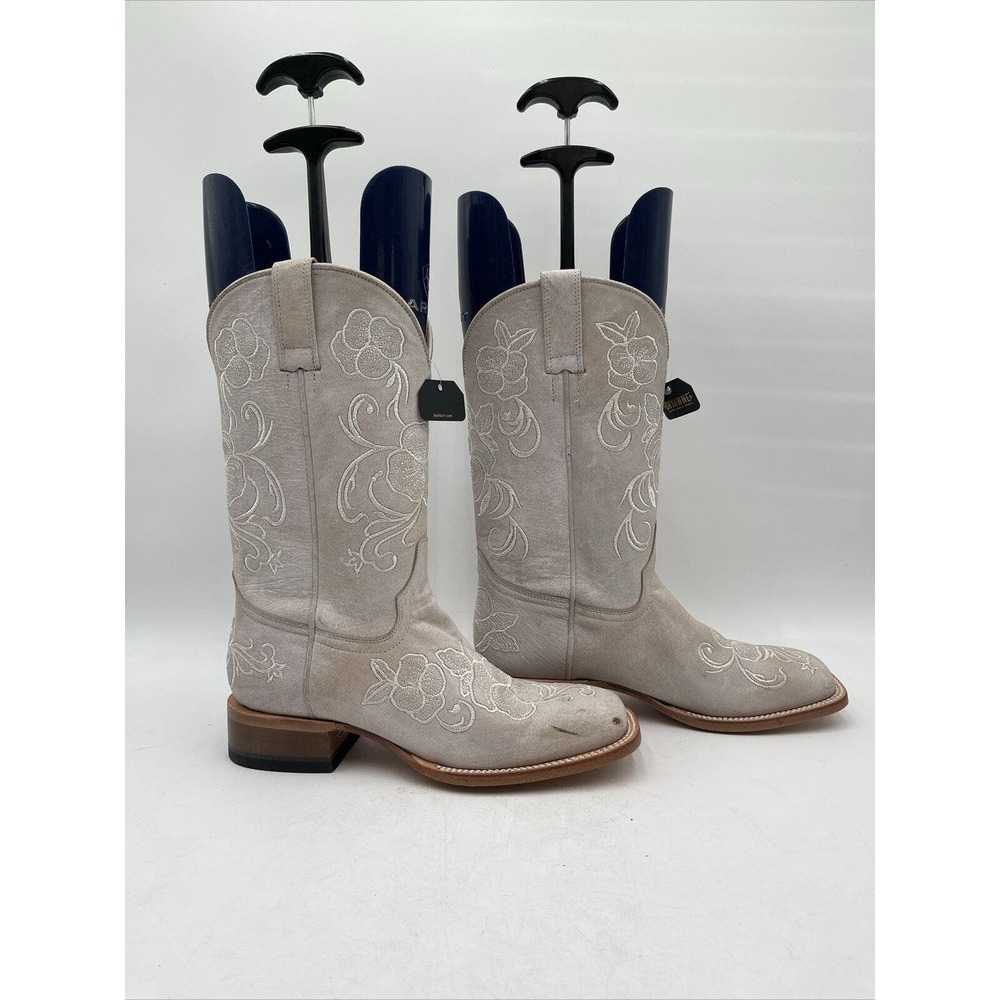 Shyanne LASY White Floral Embroidery Leather Square Toe Western Boots Women